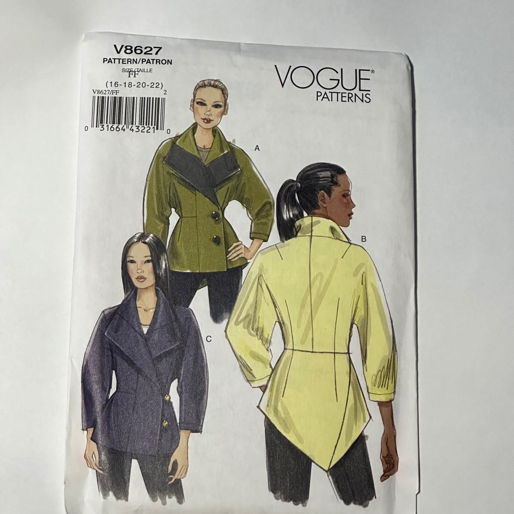 Vogue Patterns 8627 Jacket Sewing Pattern Misses Size 16-22 Uncut Factory Folded